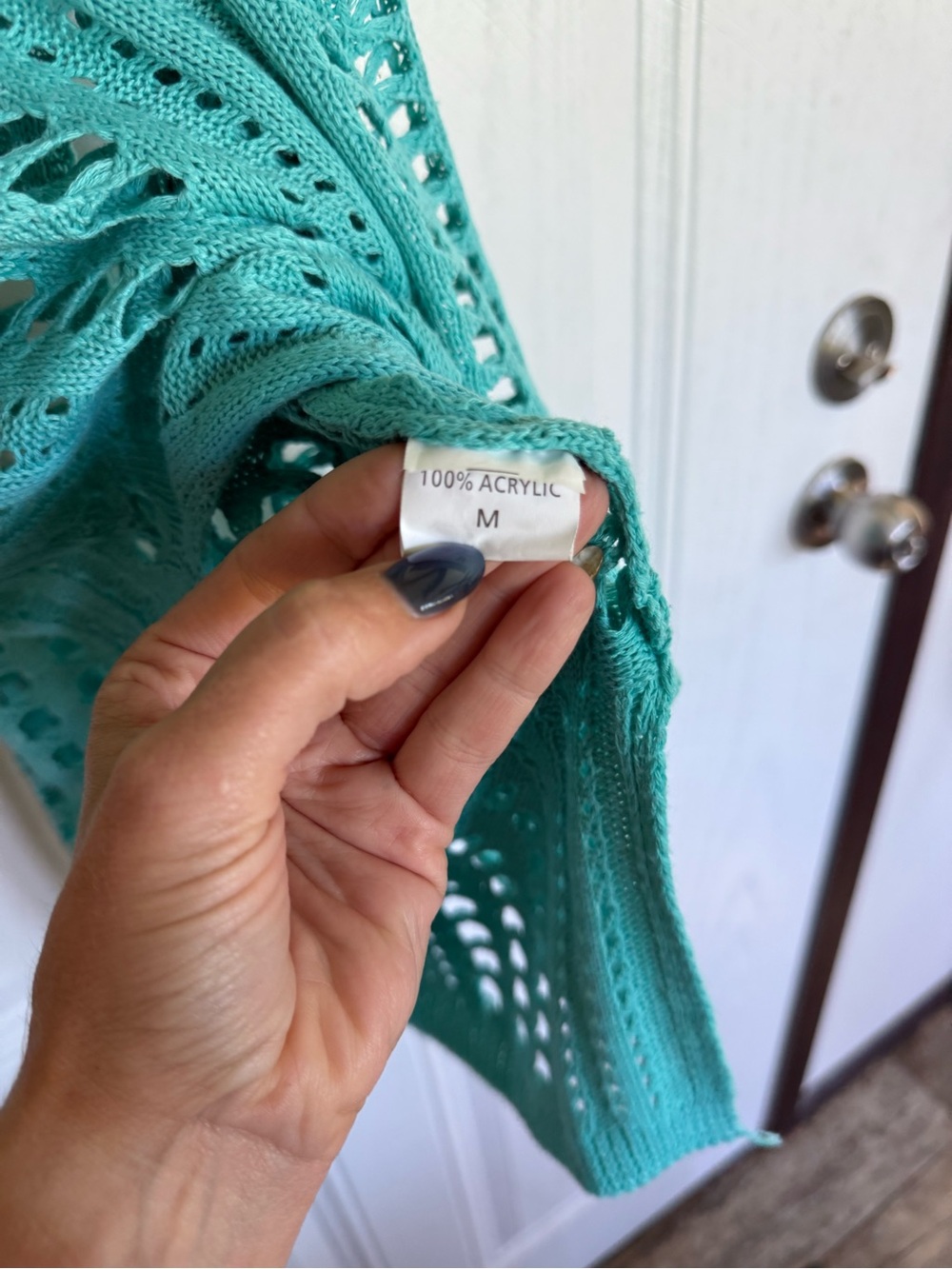 2 for $20 sale: Teal Aqua Crochet sheer open Knit Cover-Up Dress - M - Picture 3 of 4